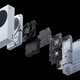 A graphic of a disassembled Xbox Series X.
